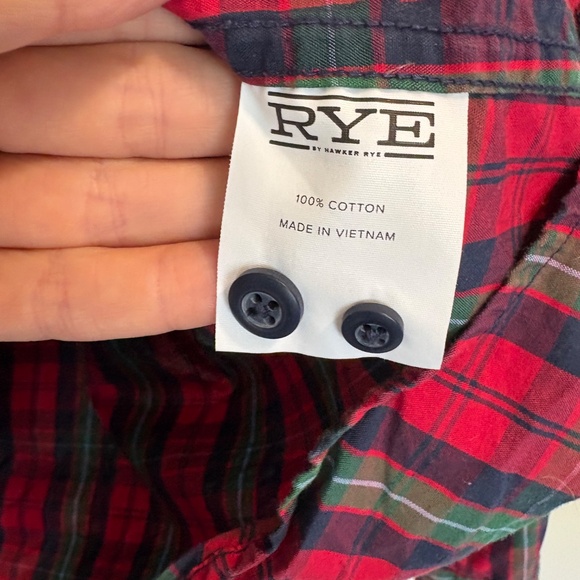 Hawker RYE Button Down Men’s Plaid Shirt Sz Large Slim Fit Red/Green/Navy Preppy - Picture 4 of 6